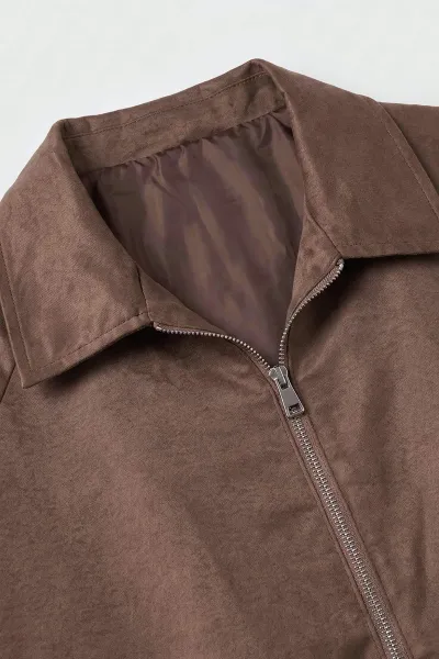 Kahverengi Reglan Kol Fermuarlı Erkek Ceket 491796