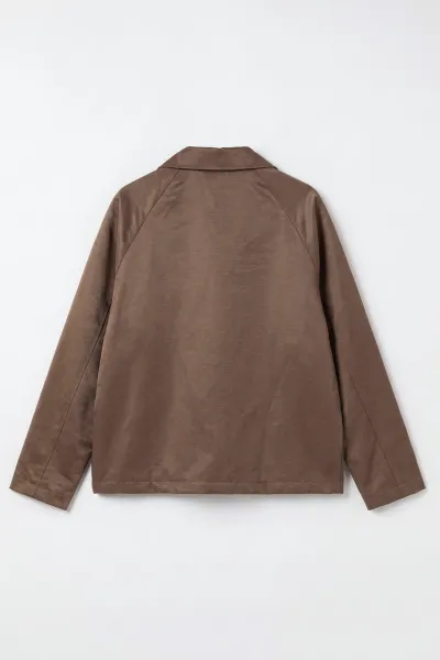 Kahverengi Reglan Kol Fermuarlı Erkek Ceket 491796