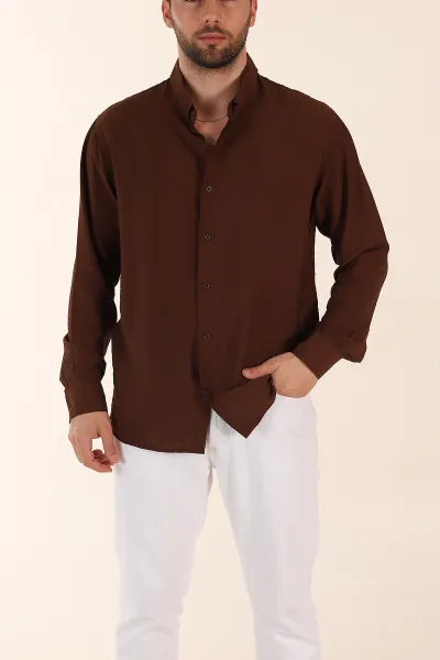 kahverengi-regular-fit-ata-yaka-basic-uzun-kollu-erkek-gomlek-370033