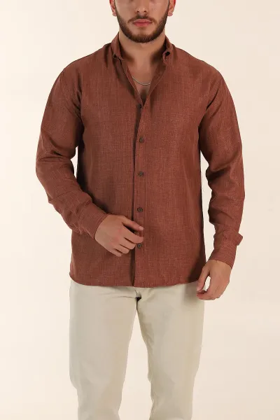 Kahverengi Regular Fit Ata Yaka Uzun Kollu Erkek Gömlek 369871