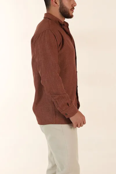 Kahverengi Regular Fit Ata Yaka Uzun Kollu Erkek Gömlek 369871