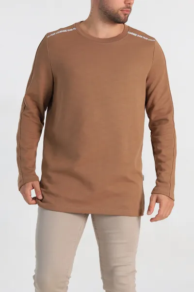 Kahverengi Regular Fit Baskı Detay Erkek Basic Sweatshirt 305714