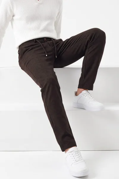 Kahverengi Regular Fit Belden Bağlamalı Erkek Pantolon 493178