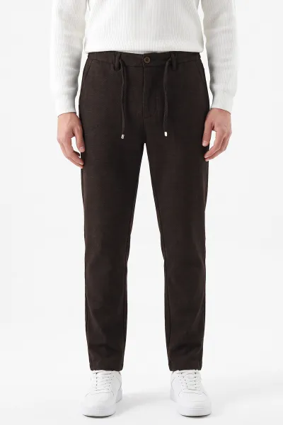 Kahverengi Regular Fit Belden Bağlamalı Erkek Pantolon 493178