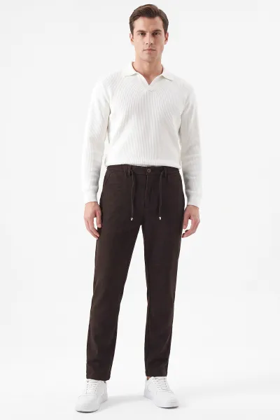 Kahverengi Regular Fit Belden Bağlamalı Erkek Pantolon 493178
