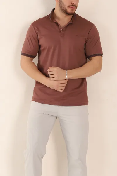 Kahverengi Regular Fit Çıt Çıt Düğmeli Polo Yaka Erkek Tişört 338441