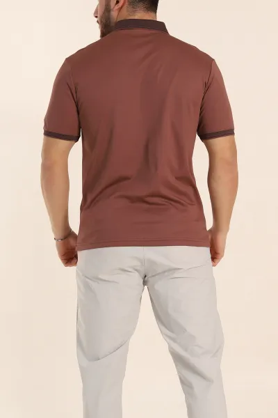 Kahverengi Regular Fit Çıt Çıt Düğmeli Polo Yaka Erkek Tişört 338441