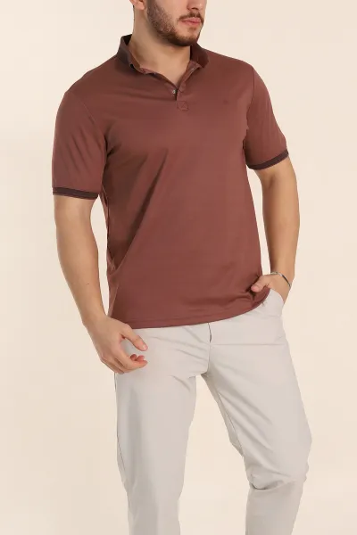 Kahverengi Regular Fit Çıt Çıt Düğmeli Polo Yaka Erkek Tişört 338441