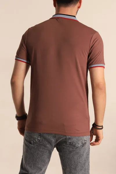 Kahverengi Regular Fit Desenli Polo Yakalı Erkek Tişört 263264