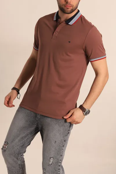 Kahverengi Regular Fit Desenli Polo Yakalı Erkek Tişört 263264