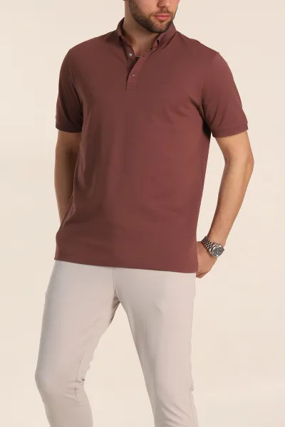 Kahverengi Regular Fit Dokulu Polo Yaka Erkek Tişört 342494