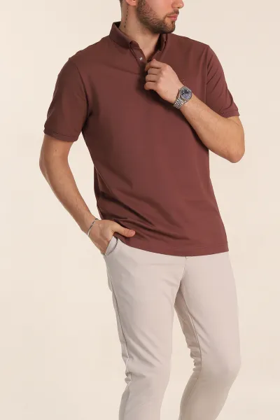 Kahverengi Regular Fit Dokulu Polo Yaka Erkek Tişört 342494