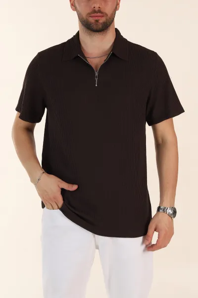 kahverengi-regular-fit-fitilli-doku-fermuarli-polo-yaka-erkek-tisort-369060