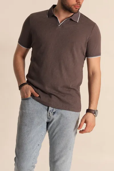 Kahverengi Regular Fit Jakarlı Polo Yaka Triko Tişört 263235