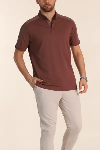 Kahverengi Regular Fit Parçalı Polo Yaka Erkek Tişört 346728