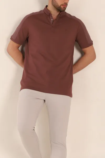 Kahverengi Regular Fit Parçalı Polo Yaka Erkek Tişört 346728