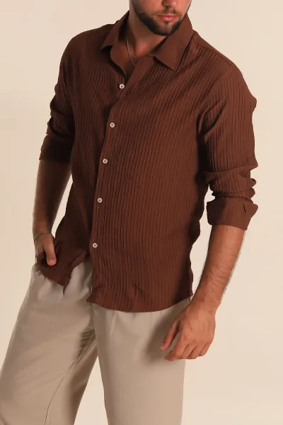 kahverengi-regular-fit-plise-dokulu-erkek-gomlek-285473
