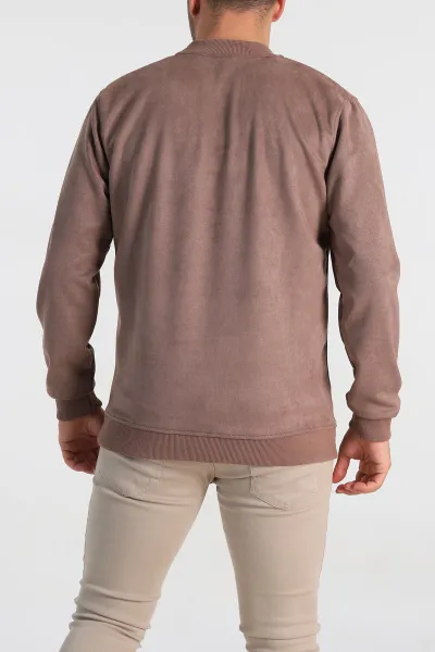 Kahverengi Regular Fit Süet Kabartma Yazı Detaylı Erkek Sweatshirt 305900