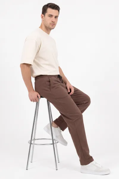 Kahverengi Regular Fit Üç Fit Şardonlu Erkek Eşofman Altı 501316
