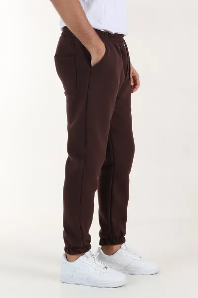 Kahverengi Regular Fit Üç İp Şardonlu Paça Lastikli Erkek Eşofman Altı 405434