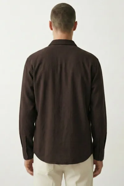 Kahverengi Regular Fit Uzun Kollu Çizgili Erkek Gömlek 419346