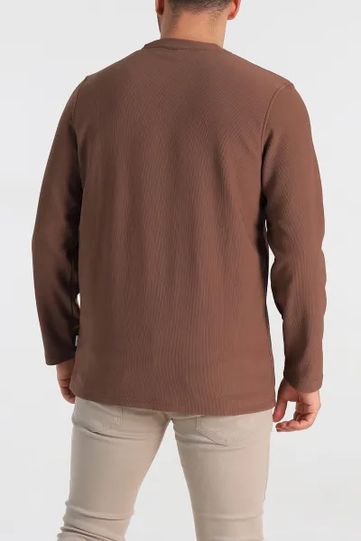 Kahverengi Regular Fit Yazı Detay Erkek Sweatshirt 305886