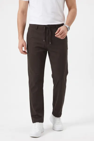 Kahverengi Regular Fit Yeni Sezon Belden Bağlamalı Erkek Pantolon 498405