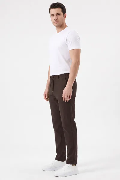 Kahverengi Regular Fit Yeni Sezon Belden Bağlamalı Erkek Pantolon 498405