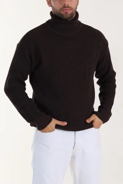 kahverengi-relaxed-fit-balikci-yaka-erkek-triko-kazak-397756