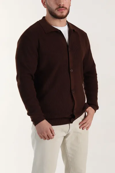 Kahverengi Relaxed Fit Bambu Erkek Triko Hırka 400159