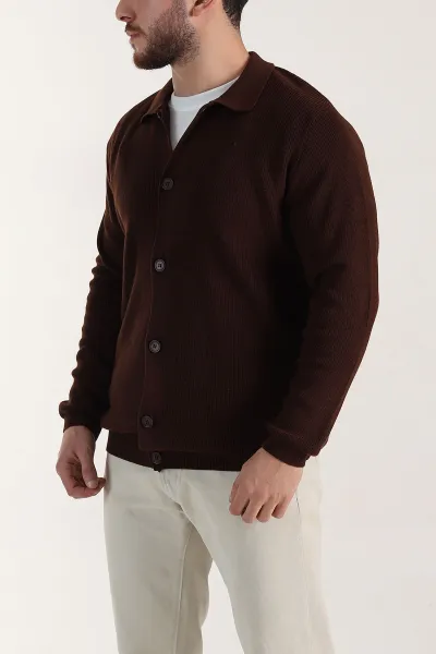 Kahverengi Relaxed Fit Bambu Erkek Triko Hırka 400159
