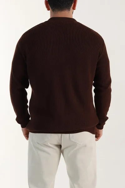 Kahverengi Relaxed Fit Bambu Erkek Triko Hırka 400159