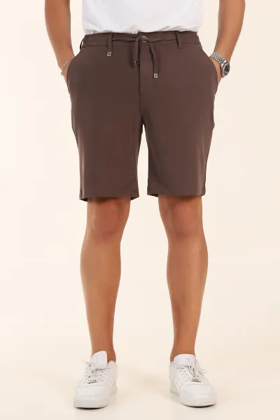Kahverengi Relaxed Fit Bel Lastikli Likralı Erkek Şort 380968