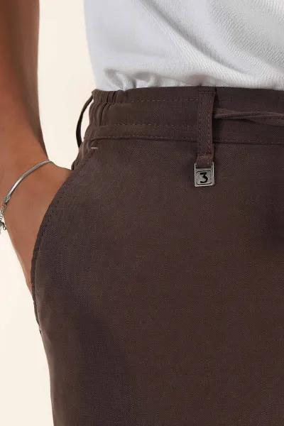 Kahverengi Relaxed Fit Bel Lastikli Likralı Erkek Şort 380968