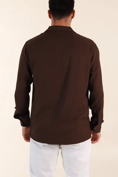 Kahverengi Relaxed Fit Bürümcük Dokulu Uzun Kollu Erkek Gömlek 369320