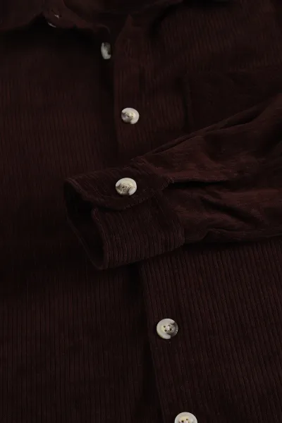 Kahverengi Relaxed Fit Cep Detaylı Kalın Fitilli Kadife Erkek Gömlek 397931