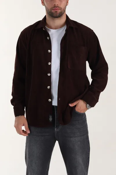 kahverengi-relaxed-fit-cep-detayli-kalin-fitilli-kadife-erkek-gomlek-397931