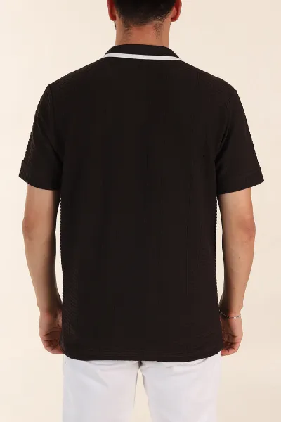 Kahverengi Relaxed Fit Çizgi Detaylı Polo Yaka Erkek Tişört 370320