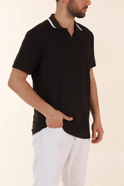 Kahverengi Relaxed Fit Çizgi Detaylı Polo Yaka Erkek Tişört 370320