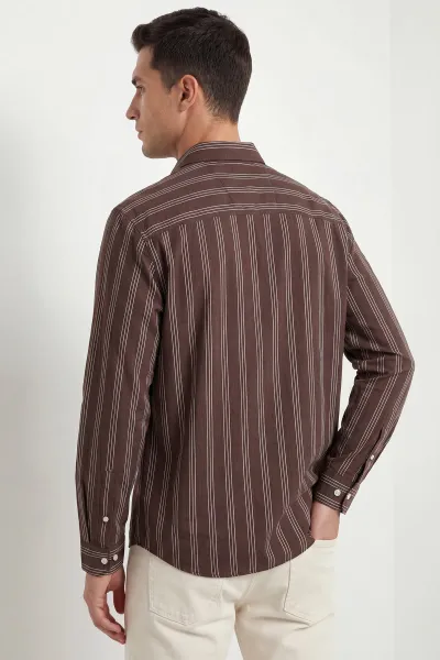 Kahverengi Relaxed Fit Çizgili Erkek Gömlek 435784