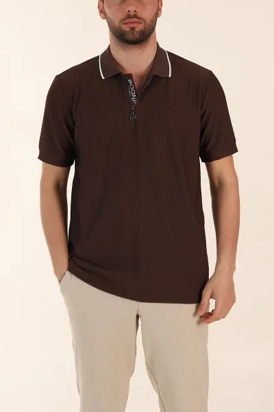 kahverengi-relaxed-fit-cizgili-fermuarli-polo-yaka-erkek-tisort-370339