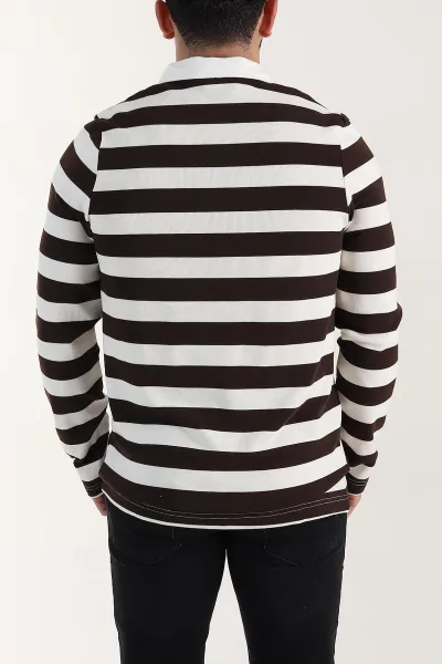 Kahverengi Relaxed Fit Çizgili Jakarlı Kumaş Erkek Triko Sweatshirt 399592