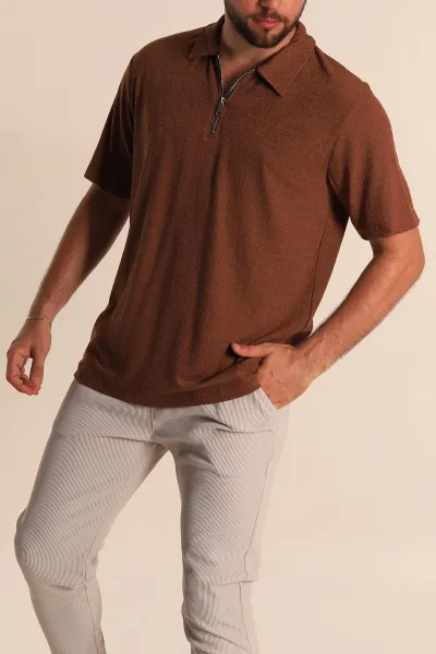 kahverengi-relaxed-fit-desenli-fermuarli-polo-yaka-erkek-tisort-279212