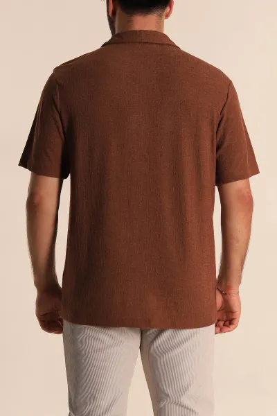 Kahverengi Relaxed Fit Desenli Fermuarlı Polo Yaka Erkek Tişört 279212
