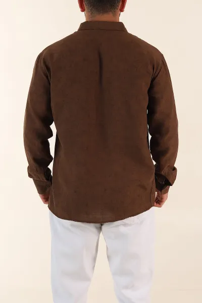 Kahverengi Relaxed Fit Desenli Uzun Kollu Erkek Gömlek 369756