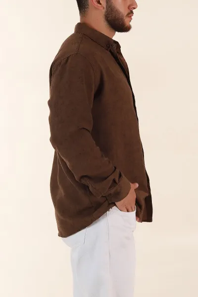 Kahverengi Relaxed Fit Desenli Uzun Kollu Erkek Gömlek 369756