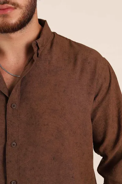 Kahverengi Relaxed Fit Desenli Uzun Kollu Erkek Gömlek 369756