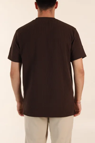 Kahverengi Relaxed Fit Dokulu Yazı Detaylı Erkek Tişört 370309