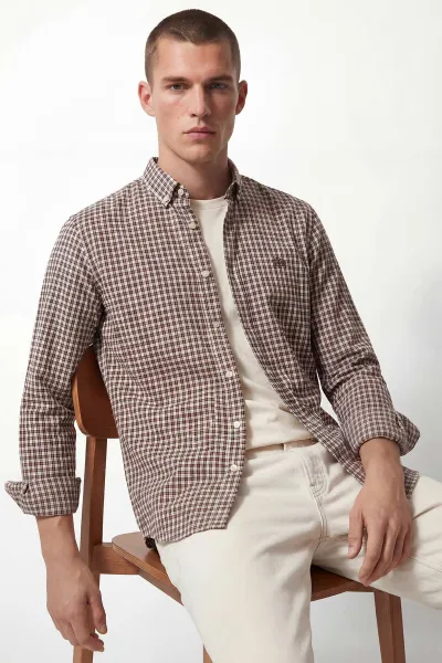 Kahverengi Relaxed Fit Ekose Desen Erkek Gömlek 435793
