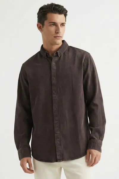 Kahverengi Relaxed Fit Erkek Kot Gömlek 419376
